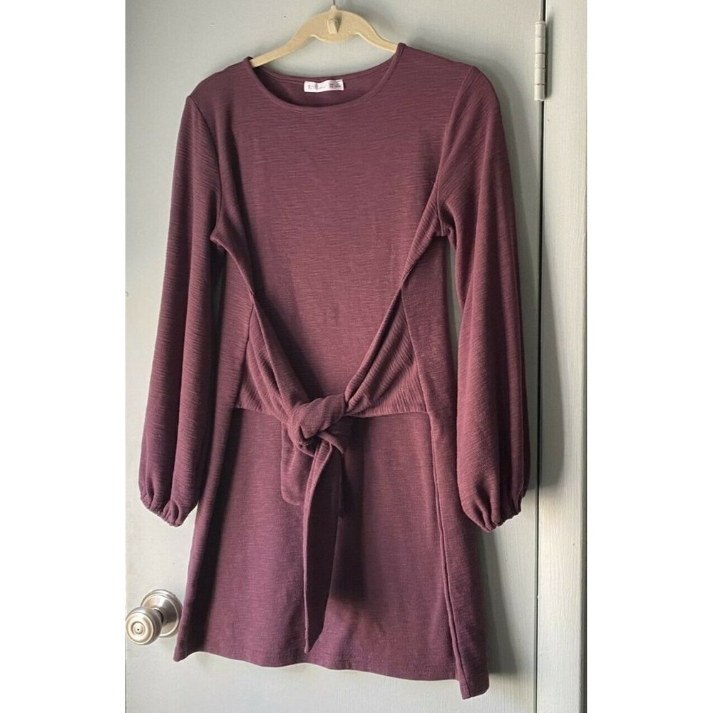 Vivimos Tunic Mini Dress Purple Tie Waist Lantern